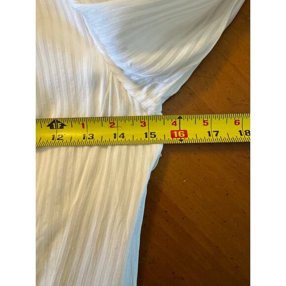 Rebecca Taylor Shadow Stripe Dress Long Peasant Sleeves Flowy Mini White Size 4 - Picture 12 of 15